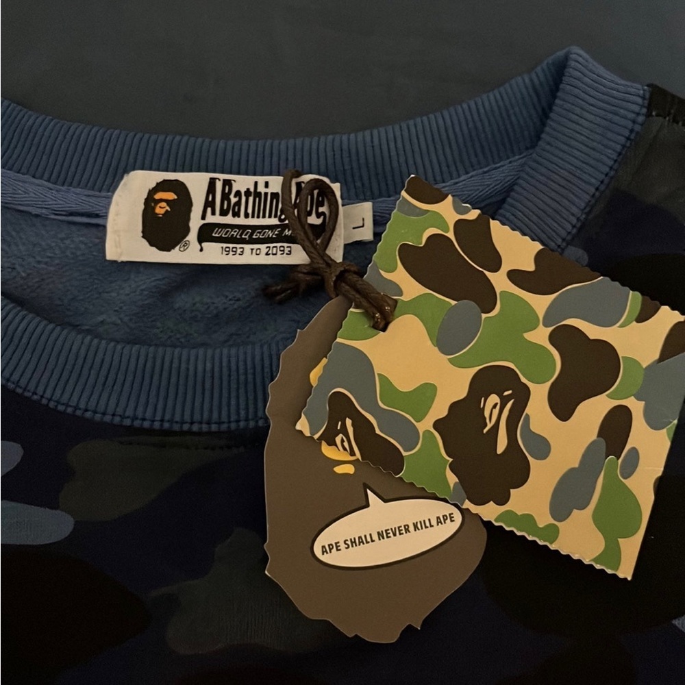 NAVY BLUE CAMO BAPE CREWNECK